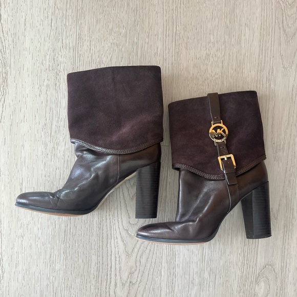 Michael Kors Signature Brown Leather Ankle Suede Fulton Harness Boots Size 10 - Picture 3 of 9